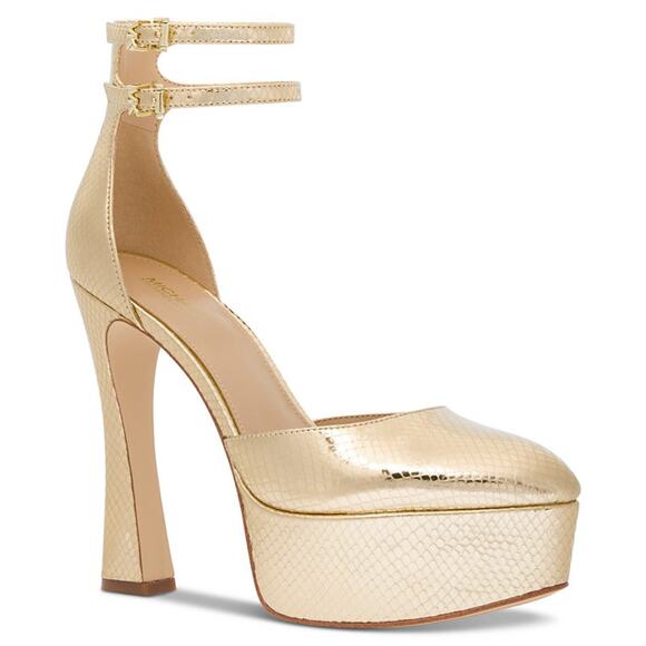 Michael Kors Martina Anklestrap Platform Pumps - 8.5m Pale Gold - Picture 1 of 3